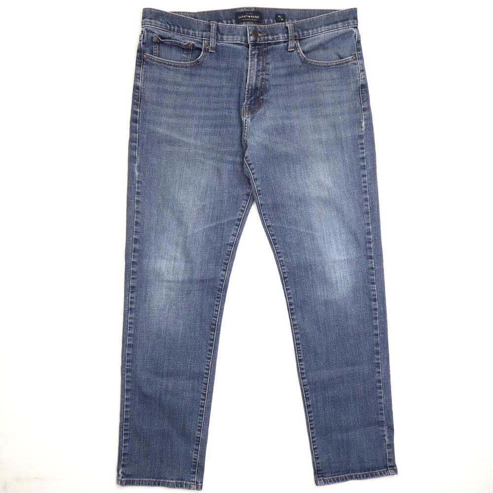 Lucky Brand 221 Straight Jeans Mens 38x33 Blue Stretch Designer USA 12" Rise